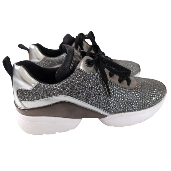 Michael Michael Kors Jada Sneakers Women 7.5 Silver Rhinestone Sparkle Luxe Glam - Picture 11 of 11